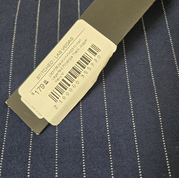 NWT Karl Lagerfeld Pinstripe Track Jogger Pants  Gym Sport Navy Size Medium - Picture 8 of 16
